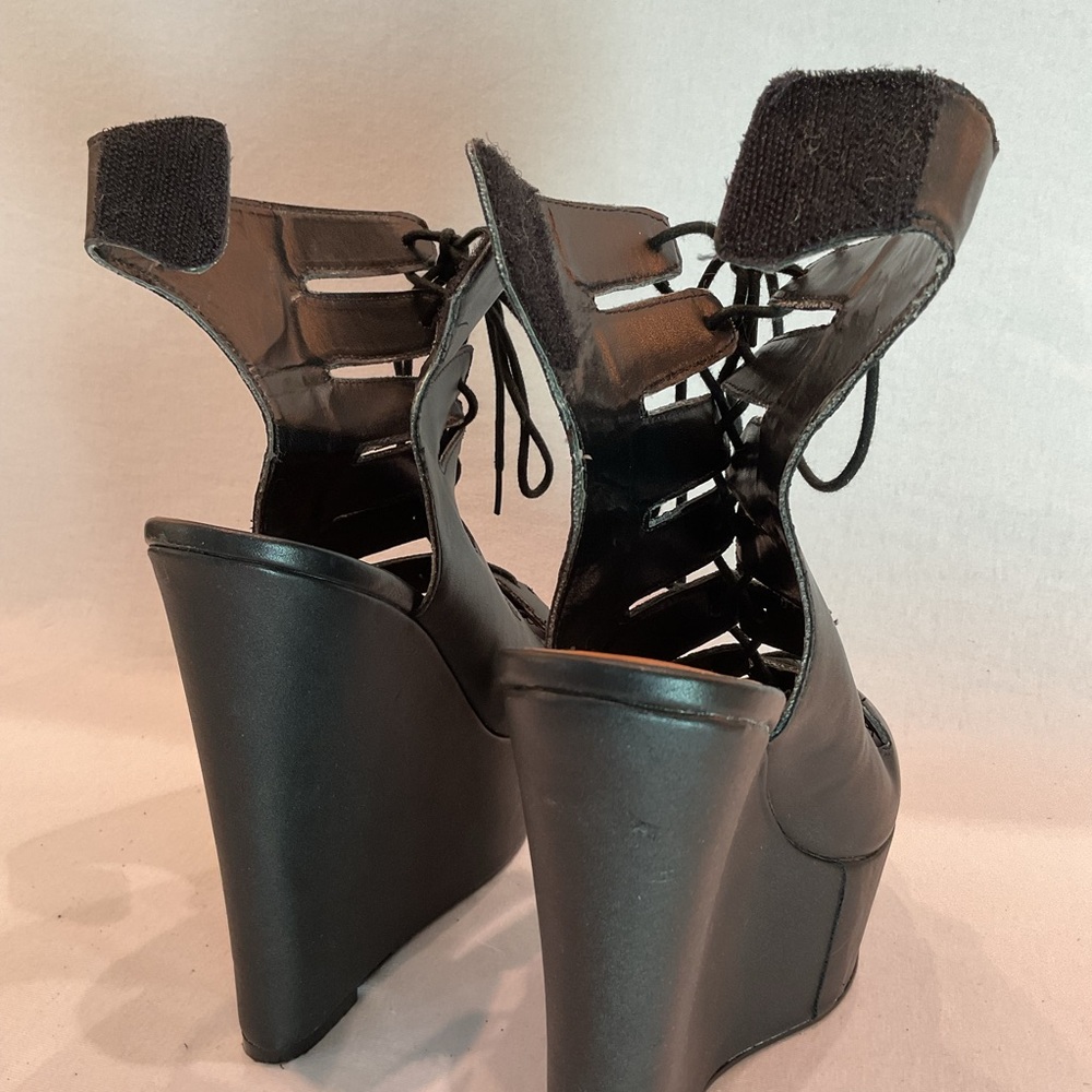 NASTY GAL Black Lace Up Gladiator Platform Wedge Boots Whimsigoth Punk Bold Sz 6 - Picture 11 of 16